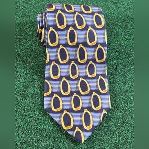 GUCCI Silk Tie ITALY Blue And Yellow Horse Stirrup W: 3.5-3.75  EUC